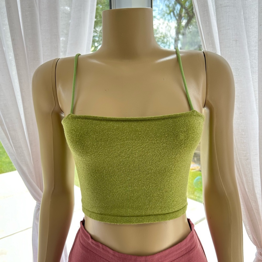 RESA Green Spaghetti Strap Tank Top Size S Small Glitter